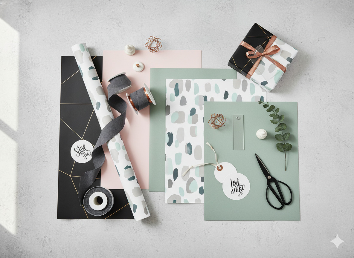 Modern gift wrapping collection with geometric patterns