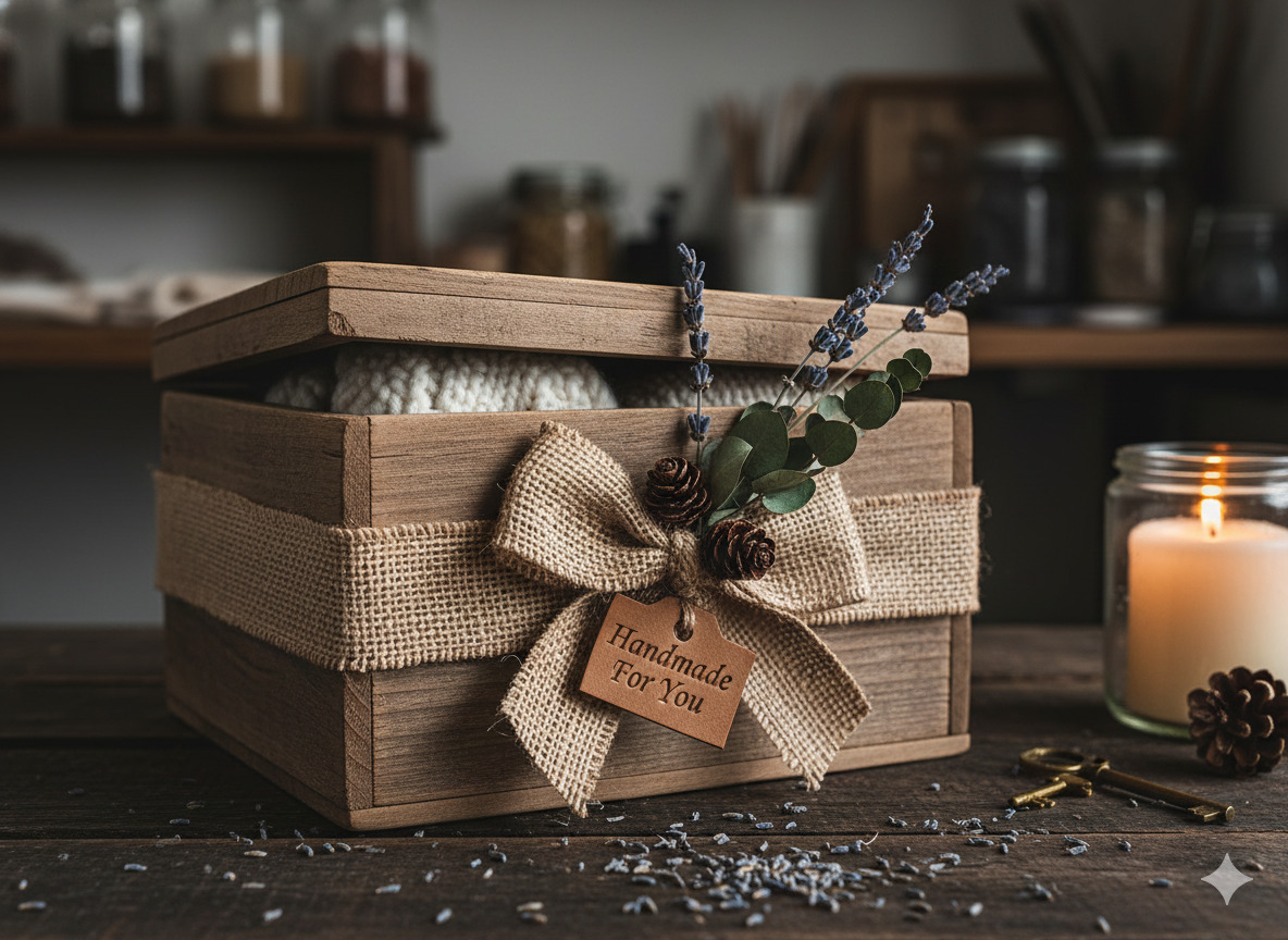 Rustic handmade wooden gift box